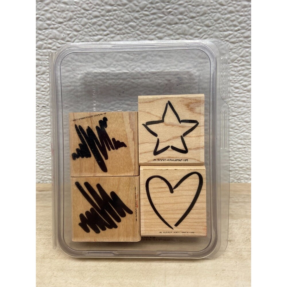 2000 Stampin Up Scribbles Set Of 4 Wood Mounted Rubber Stamps